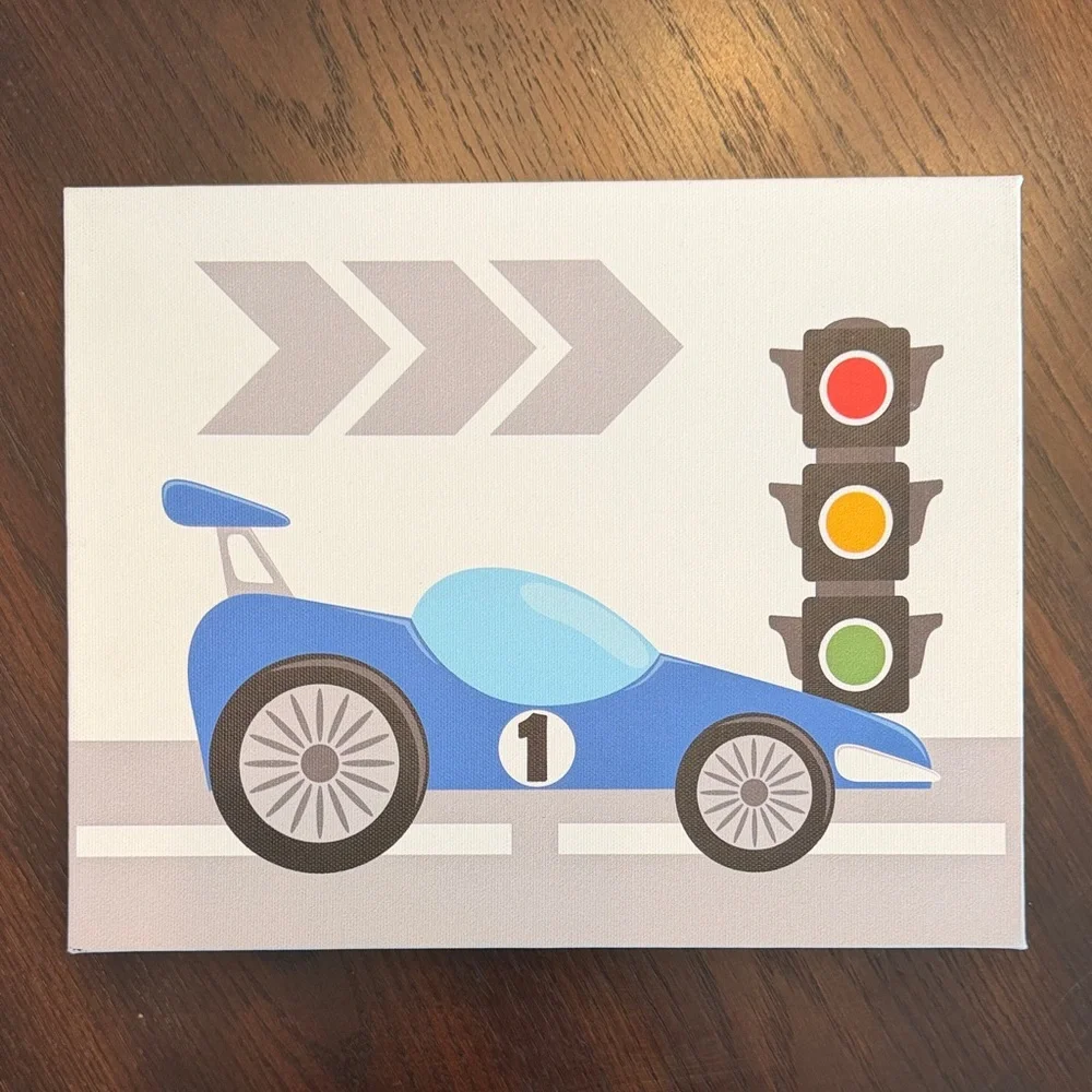 Set of 3 Race Car Wall Art 8x10 Boys Room Nursery Decor Blue Racing